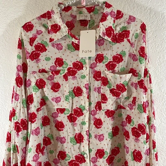 FATE The Alessandro Floral Blouse Long Sleeve Size Large NEW - Picture 5 of 16